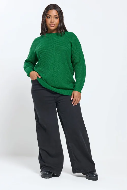 Yours Curve Bright Green Essential Knitted Jumper - Size 30-32 Image 2