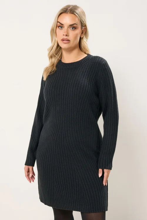 Yours Curve Black Ribbed Mini Jumper Dress - 18-20 Image 2