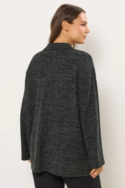 Yours Curve Charcoal Grey Soft Touch Collared Jumper - Size 16 Image 3