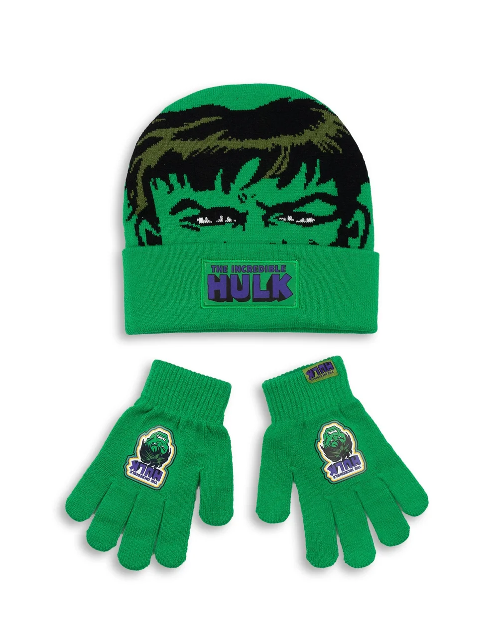 Marvel The Incredible Hulk Kids Green Beanie & Gloves - One Size Image 1