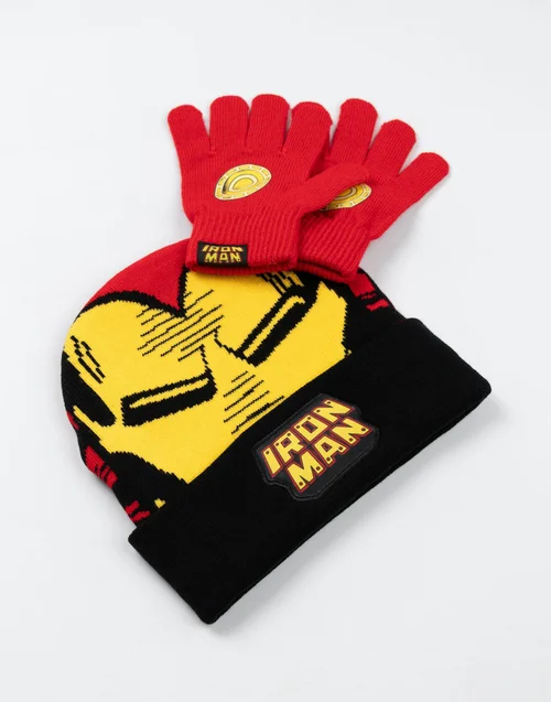 Marvel Iron Man Kids Red Beanie & Gloves - One Size Image 3