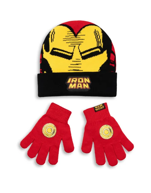 Marvel Iron Man Kids Red Beanie & Gloves - One Size Image 1
