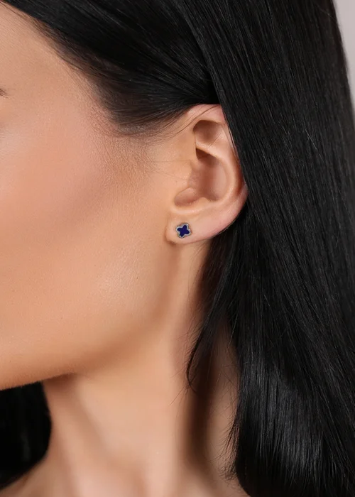 Say It With Silver Blue Clover Earrings - 6mm Image 2