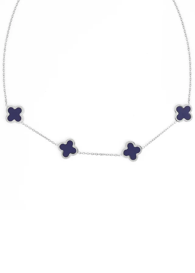Say It With Silver Blue Clover Choker Necklace