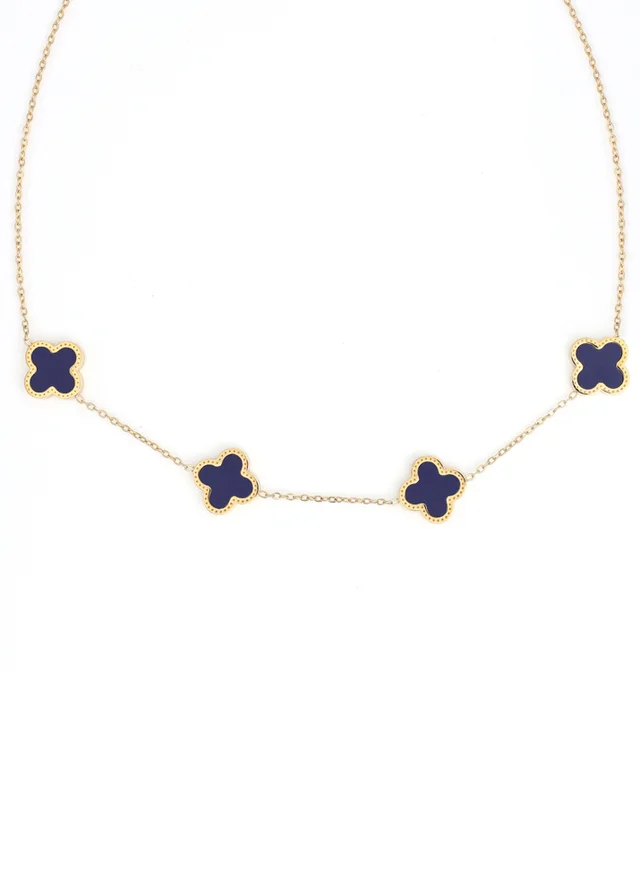 Say It With Gold Blue Clover Choker Necklace