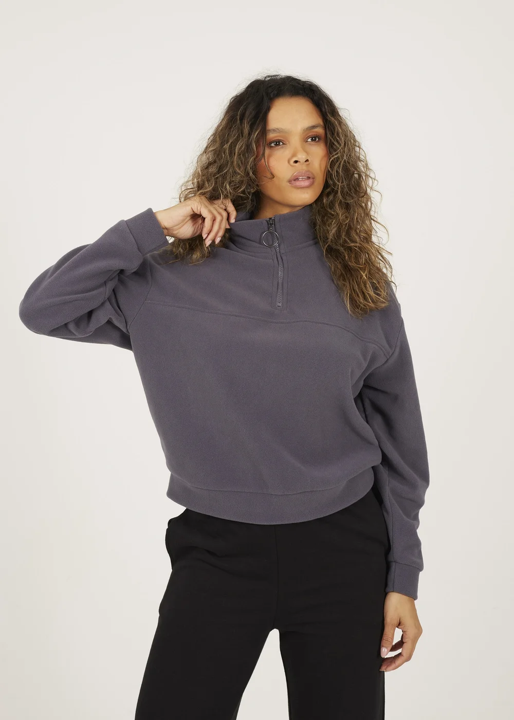 Brave Soul Charcoal Half Zip Polar Fleece Sweatshirt - Large Image 1