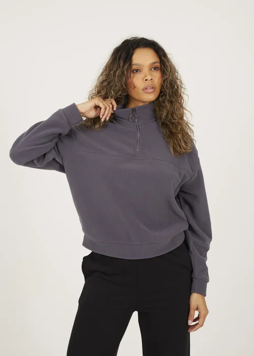 Brave Soul Charcoal Half Zip Polar Fleece Sweatshirt - Large Image 1