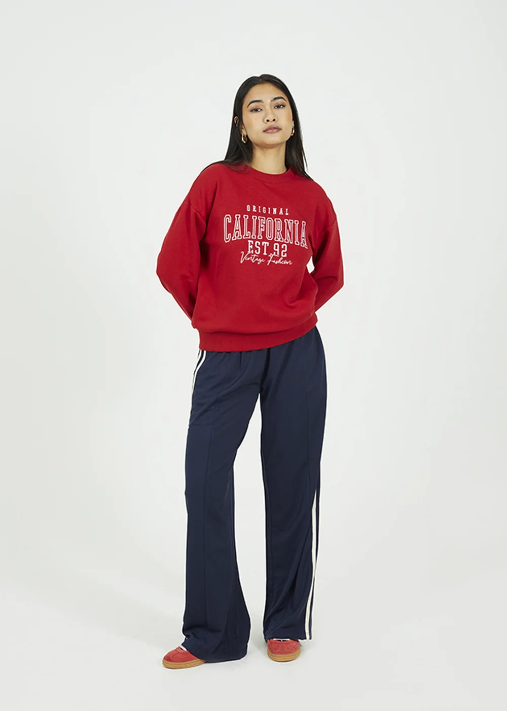 Brave Soul Red Crew Neck Embroidered Sweatshirt - M Image 4