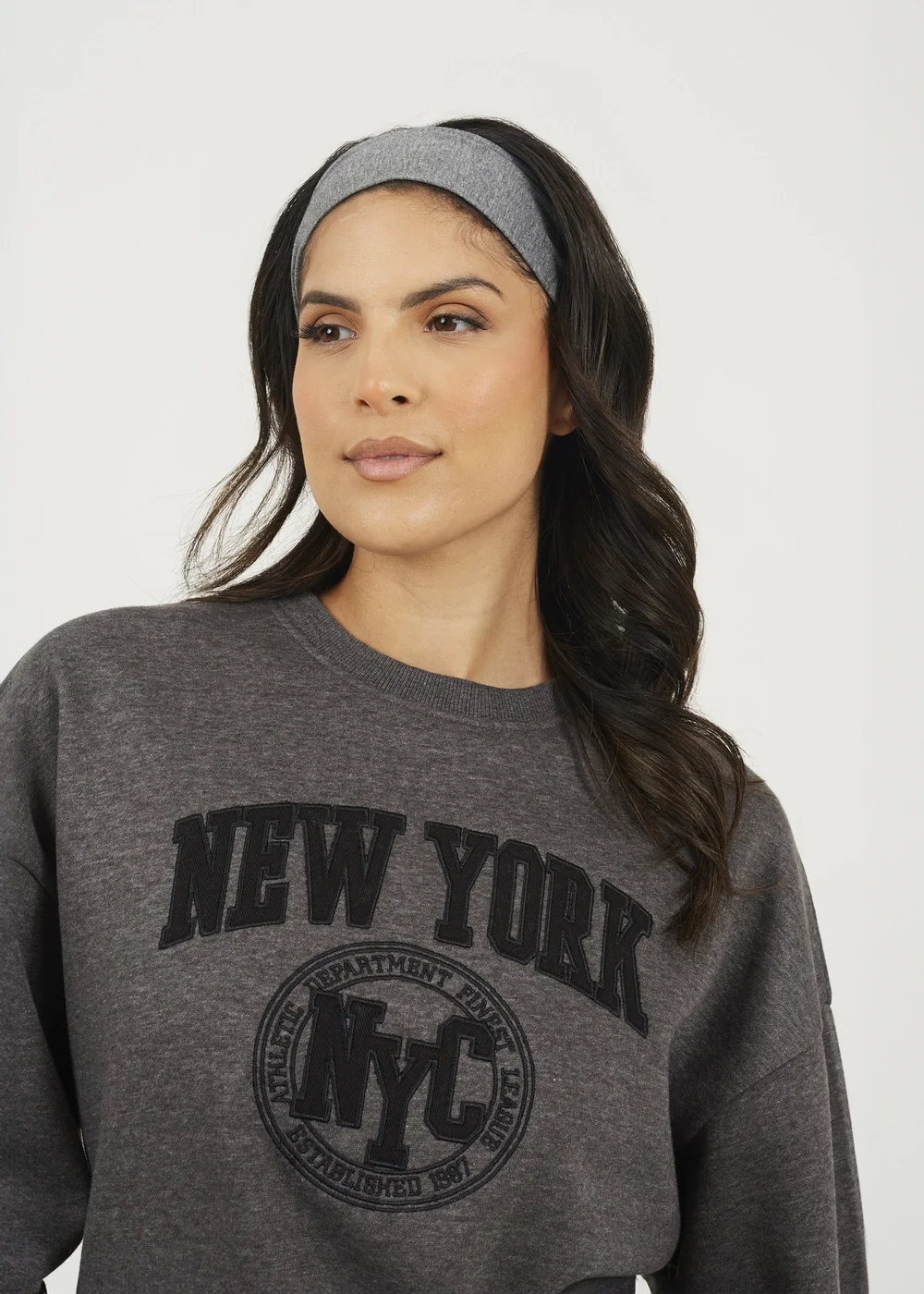 Brave Soul Charcoal Crew Neck Embroidered Sweatshirt - XS Image 3