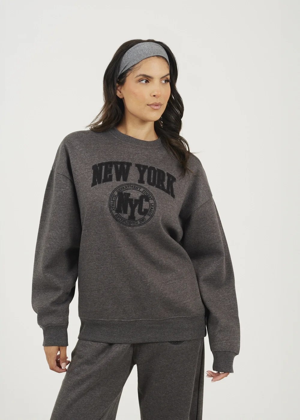Brave Soul Charcoal Crew Neck Embroidered Sweatshirt - XS Image 1
