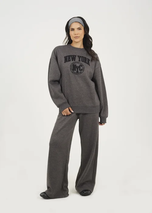 Brave Soul Charcoal Crew Neck Embroidered Sweatshirt - XS Image 4