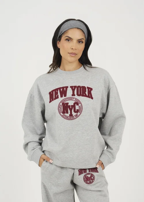 Brave Soul Grey Crew Neck Embroidered Sweatshirt - Medium Image 1