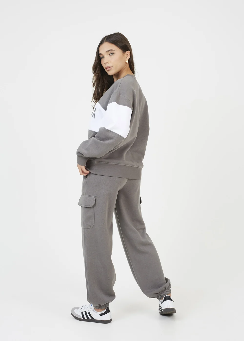 Brave Soul Grey Contrast Stripe Panel Crew Neck Sweatshirt - XS Image 2