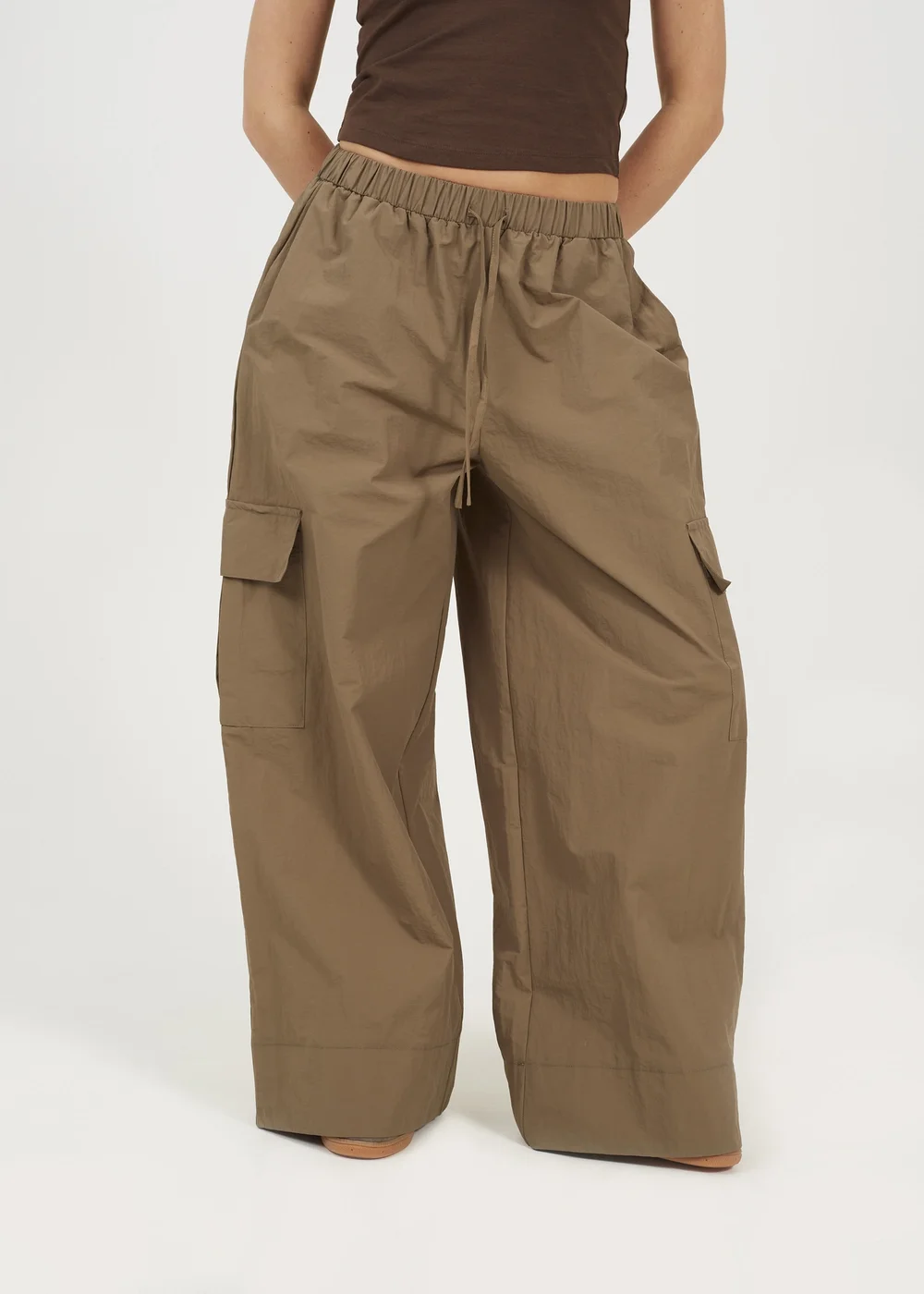 Brave Soul Khaki Baggy Cargo Trousers With Pocket Details - S Image 1