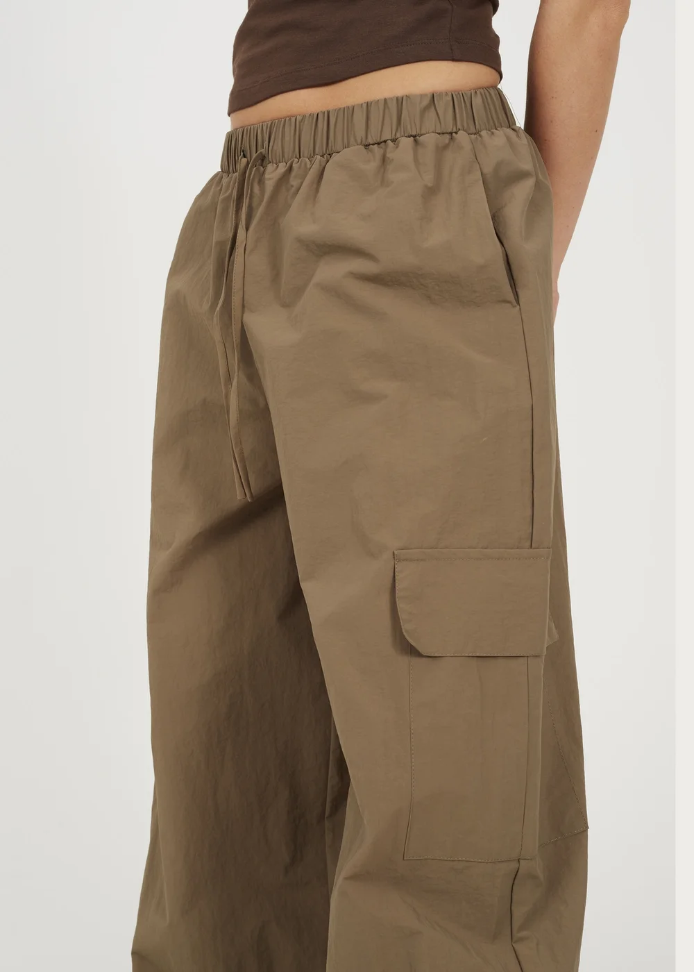 Brave Soul Khaki Baggy Cargo Trousers With Pocket Details - S Image 3