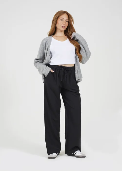 Brave Soul Black High Waisted Wide Leg Trousers - Small Image 4