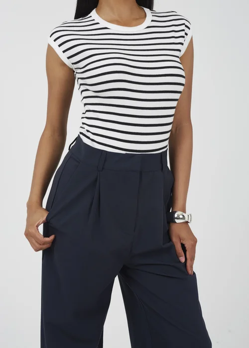 Brave Soul Navy Tailored Straight Leg Trousers - XS Image 3