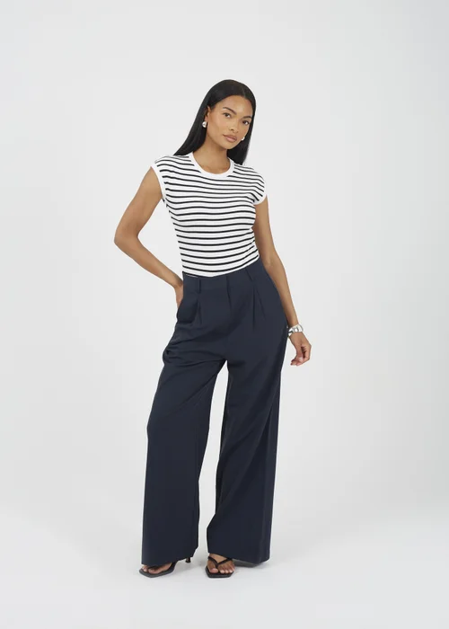 Brave Soul Navy Tailored Straight Leg Trousers - XS Image 4