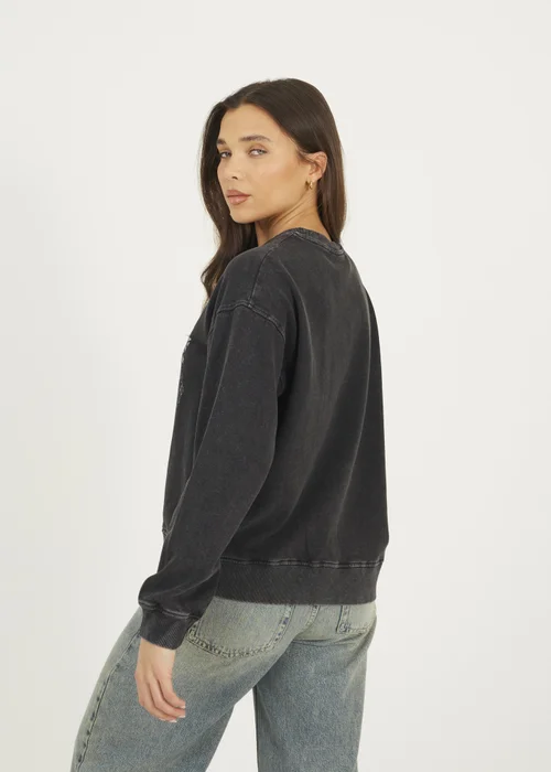 Brave Soul Black Acid Wash Graphic Print Sweatshirt - S Image 2