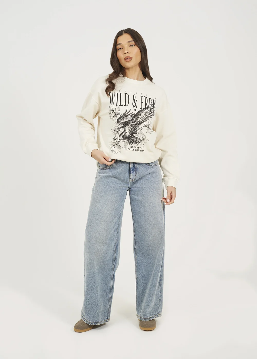 Brave Soul Beige Acid Wash Graphic Print Sweatshirt - Extra Large Image 4