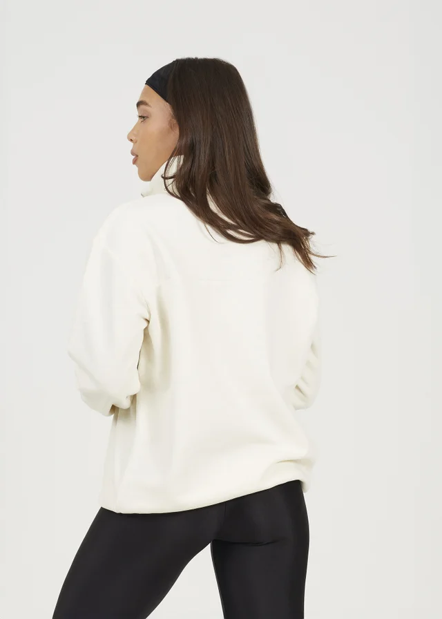 Brave Soul Cream Funnel Neck Quarter Zip Sweatshirt With Embroidery