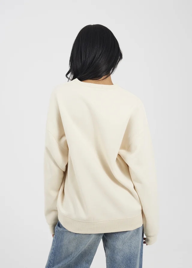 Brave Soul Cream Crew Neck Graphic Print Sweatshirt