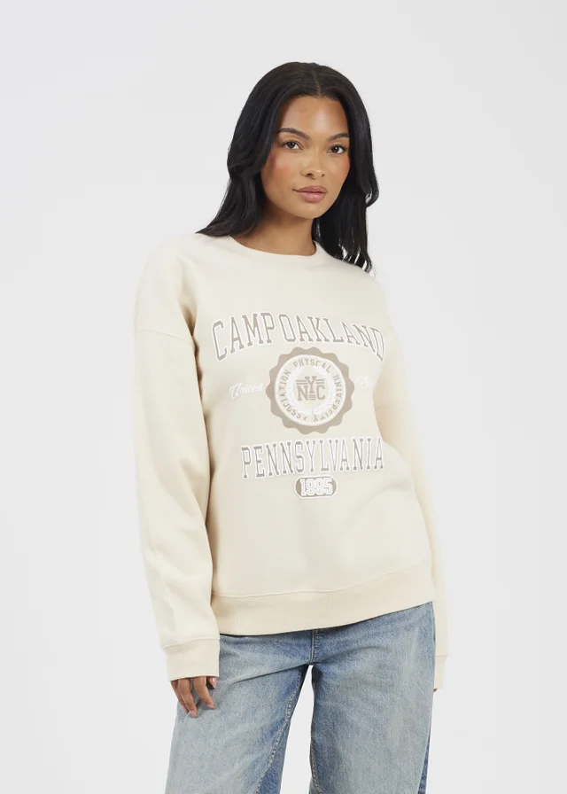 Brave Soul Cream Crew Neck Graphic Print Sweatshirt