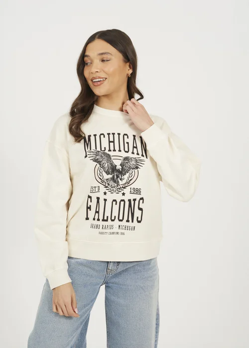 Brave Soul Beige Acid Wash Graphic Print Sweatshirt - XS Image 1