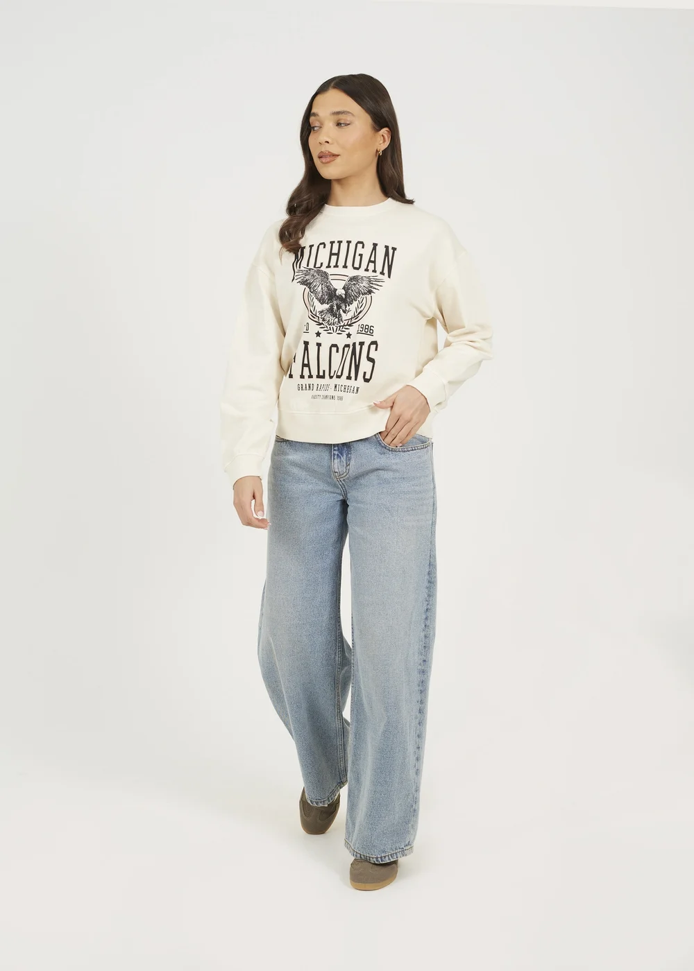 Brave Soul Beige Acid Wash Graphic Print Sweatshirt - XS Image 4