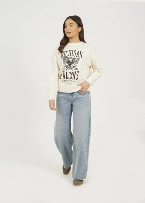 Brave Soul Beige Acid Wash Graphic Print Sweatshirt - XS Image 4