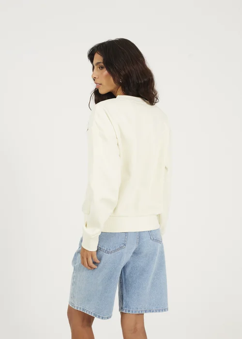 Brave Soul Cream Crew Neck Embroidered Sweatshirt - M Image 2