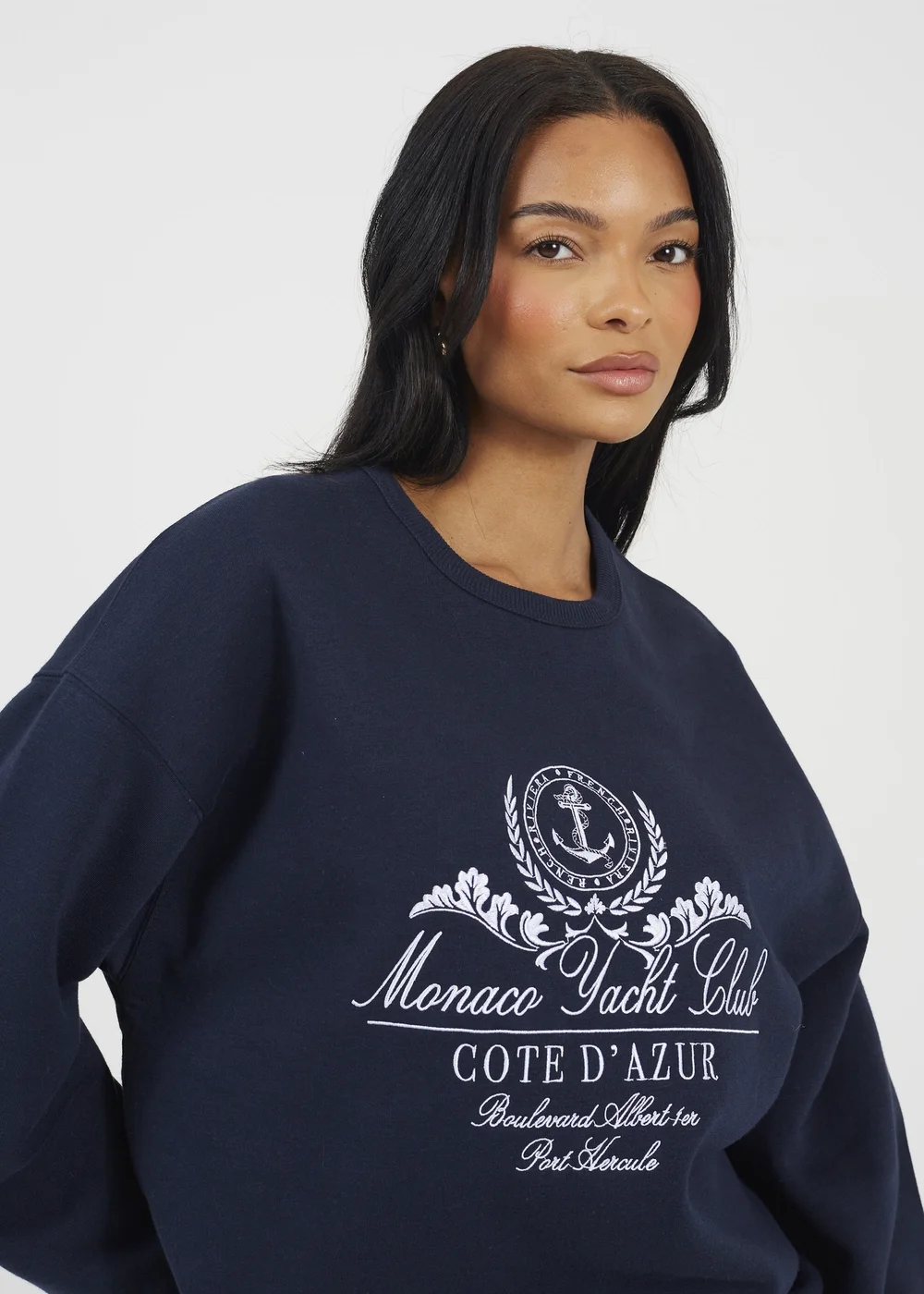 Brave Soul Navy Crew Neck Embroidered Sweatshirt - XL Image 3