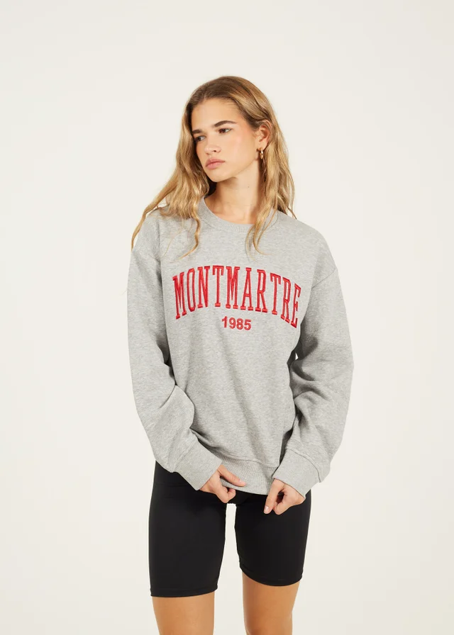 Brave Soul Grey Crew Neck Embroidered Sweatshirt