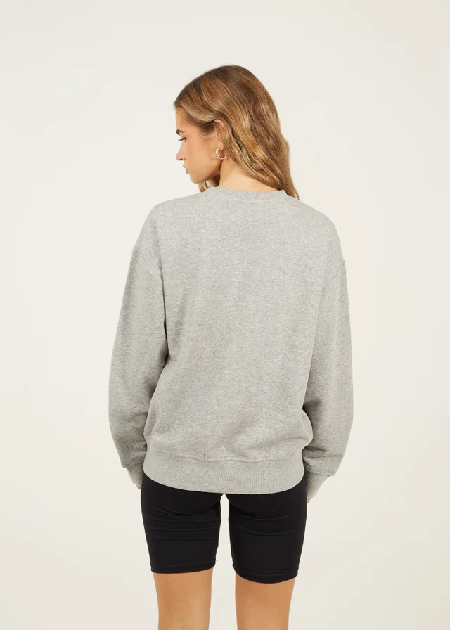Brave Soul Grey Crew Neck Embroidered Sweatshirt