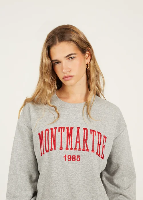 Brave Soul Grey Crew Neck Embroidered Sweatshirt - Large Image 3