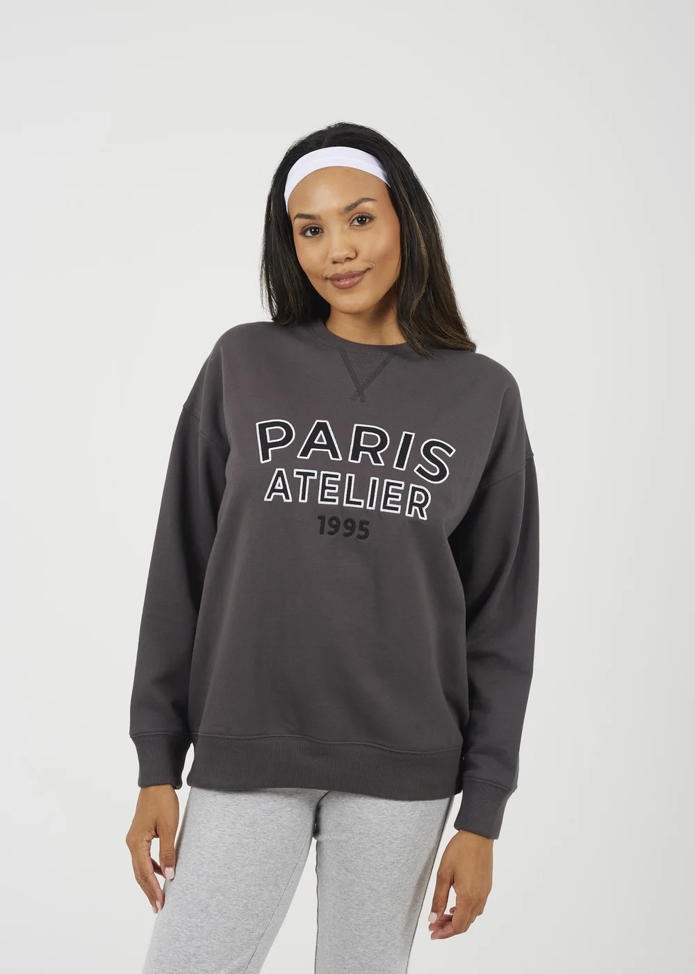 Brave Soul Charcoal Crew Neck Embroidered Sweatshirt - Extra small Image 1