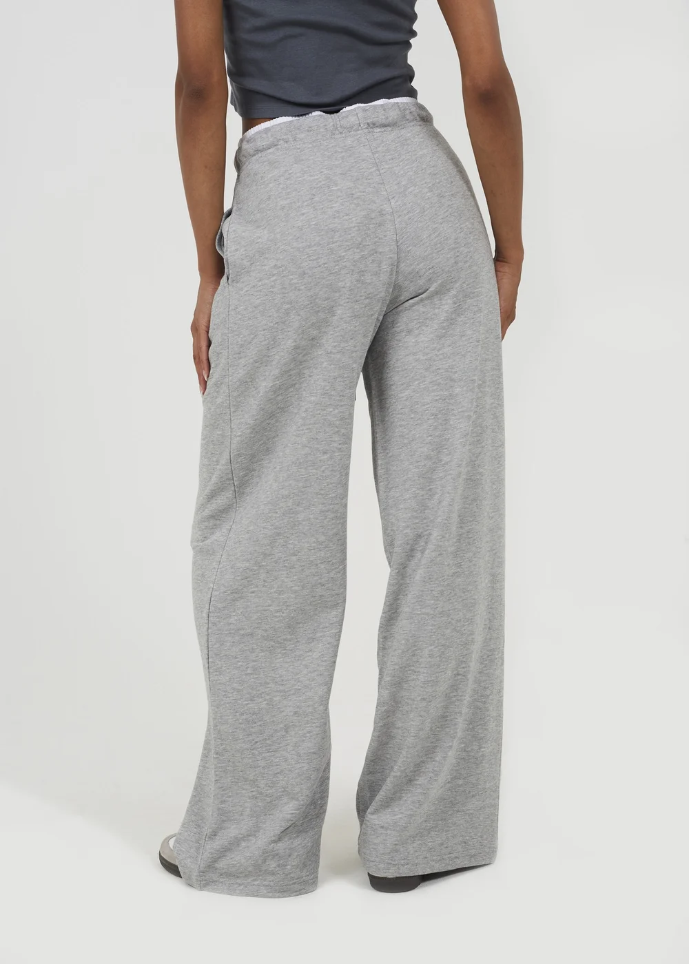 Brave Soul Grey Contrast Double Waistband Wide Leg Joggers - XL Image 2