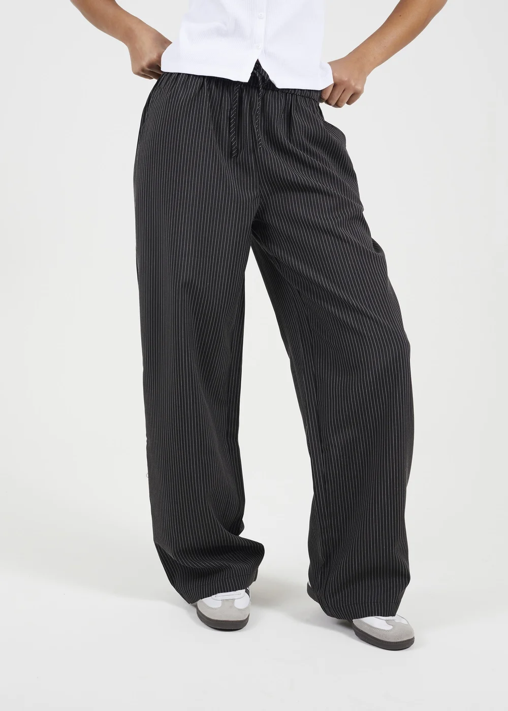 Brave Soul Black Stripe Straight Leg Suit Trousers - M Image 1