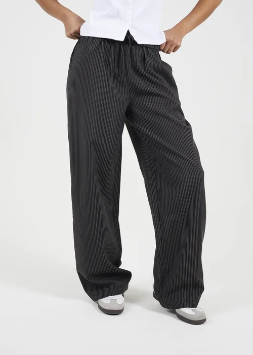 Brave Soul Black Stripe Straight Leg Suit Trousers - M Image 1