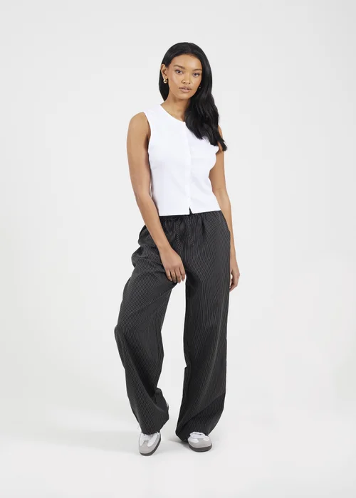 Brave Soul Black Stripe Straight Leg Suit Trousers - M Image 4