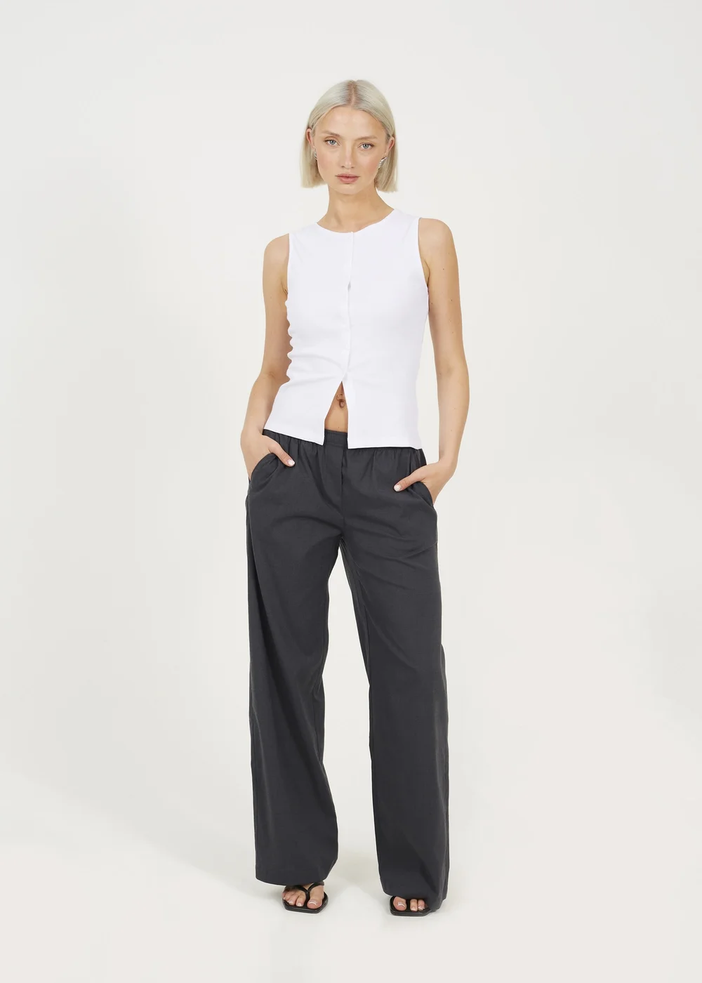 Brave Soul Grey Check Tailored Trousers With Elasticated Waist - L Image 4