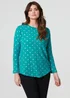 Izabel London Green Polka Dot Print Relaxed Long Sleeve Top - 8 Image 1