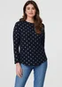 Izabel London Navy Polka Dot Print Relaxed Long Sleeve Top - 10 Image 1