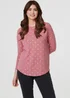 Izabel London Pink Polka Dot Print Relaxed Long Sleeve Top - 10 Image 1