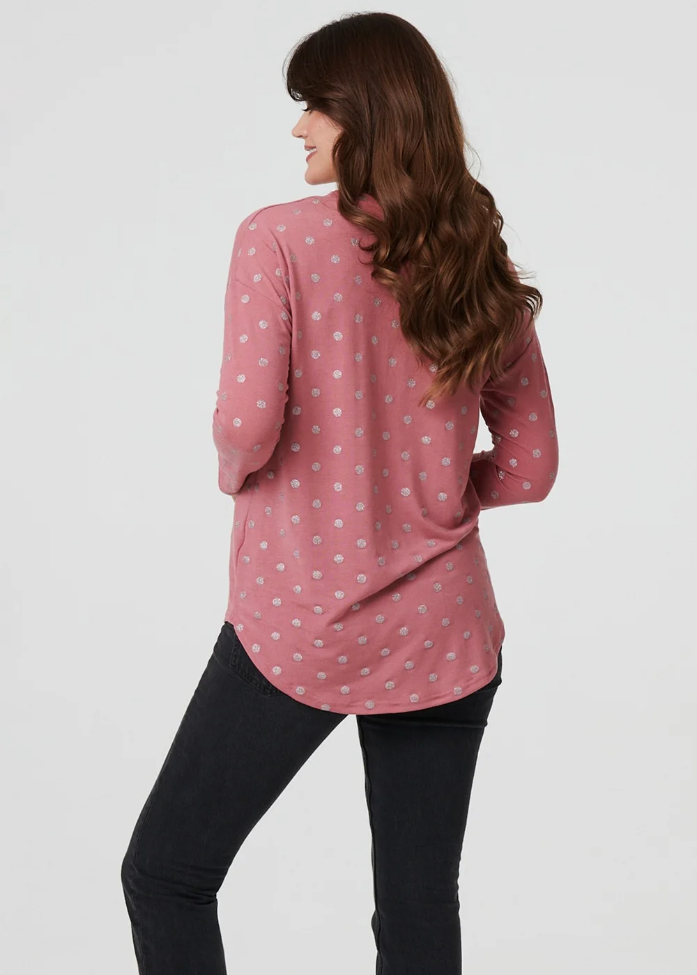 Izabel London Pink Polka Dot Print Relaxed Long Sleeve Top - 10 Image 2