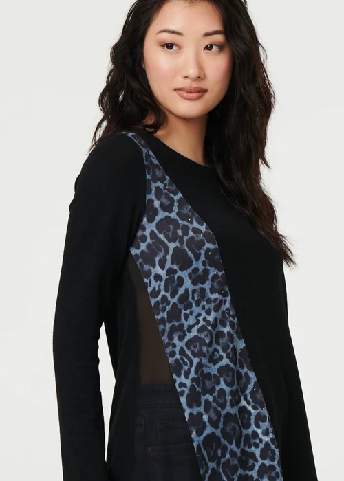 Izabel London Black Animal Print Asymmetric Long Sleeve Top - 16 Image 3