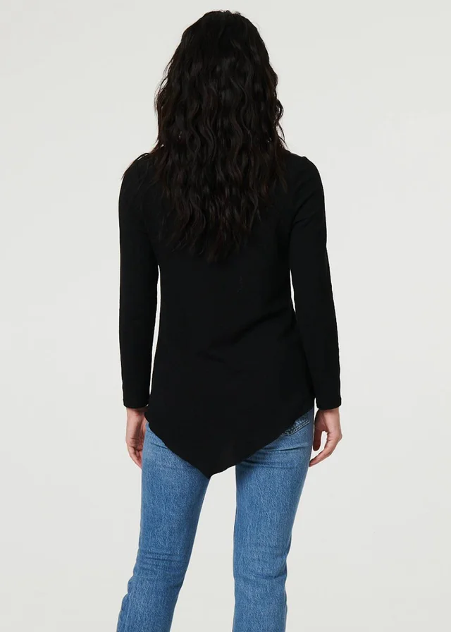 Izabel London Black Animal Print Asymmetric Long Sleeve Top