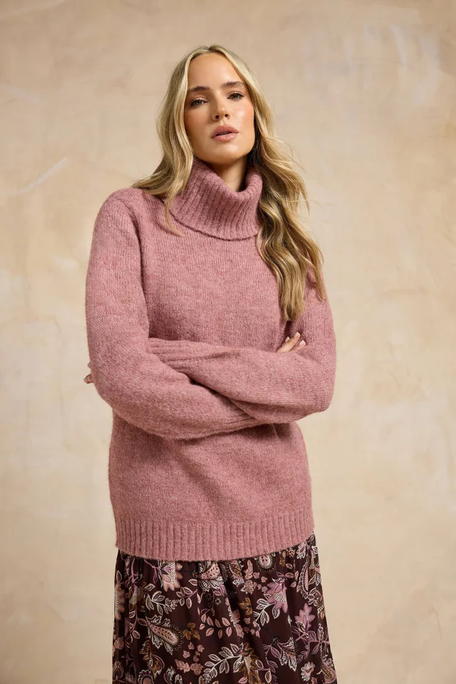 Long Tall Sally Premium Pink Chunky Wool Roll Neck Jumper
