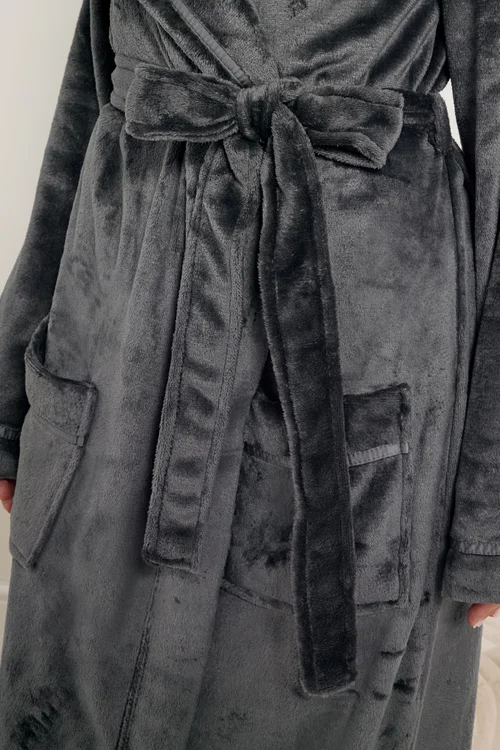 Long Tall Sally Charcoal Grey Shawl Collar Maxi Dressing Gown - Size 22-24 Image 4