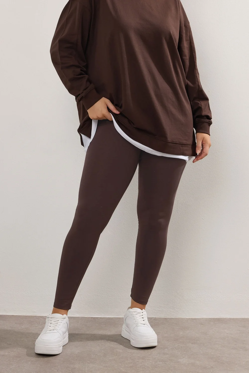 Yours Curve Chocolate Brown Leggings - 16 Image 1